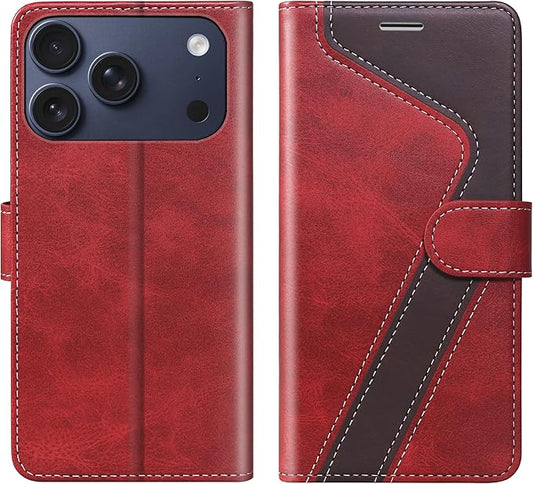 CIVICASE for iPhone 17 Pro Wallet Case,PU Leather Flip Case RFID Blocking Credit Card Holder Folio Magnetic Stand TPU Shockproof Cover Compatible with iPhone 17 Pro, Red Brown