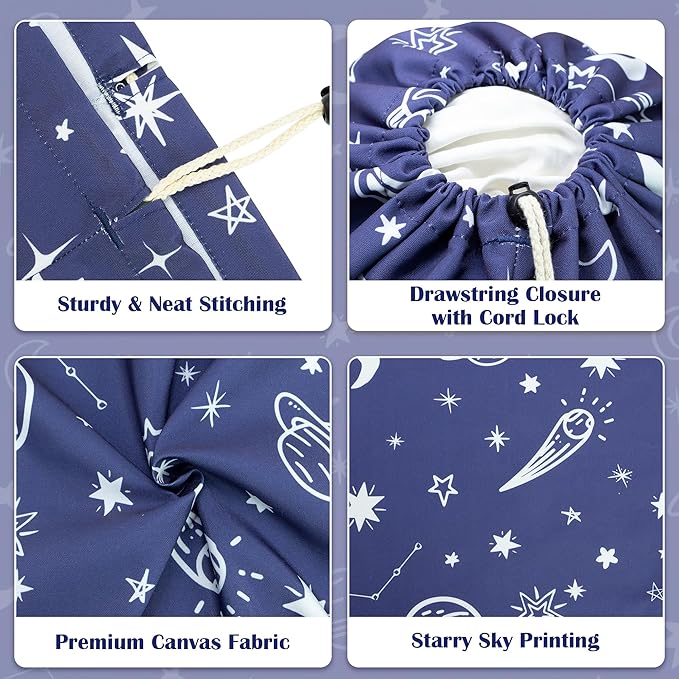 Canvas Laundry Bag with shoulder Strap 24" x 29", Large Drawstring Dirty Clothes Bag Washable Laundry Sack for College Dorm, Travel, Home, Camp (Space)