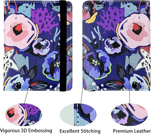 Passport Holder for Women and Men PU Leather Passport Cover for Travel (Floral)