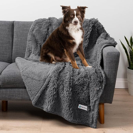 PetAmi Waterproof Dog Blanket for Medium Large Dogs, Calming Fleece Cat Blanket, Couch Protector Washable Sherpa Faux Fur Pet Throw for Puppy, Soft Reversible Leakproof 40x60 Gray