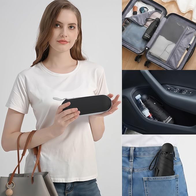 BAODINI Travel Essentials Mini Umbrella for Purse With Case Small Compact UV Sun Protection Lightweight Tiny Pocket Manual Open Close Umbrella for Women Kids and Men Fit Purse Backpack