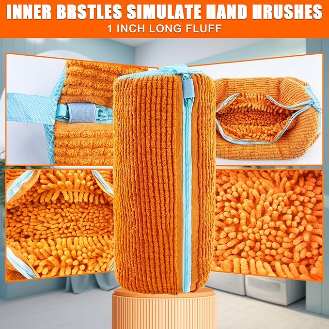 XXL Shoe Washing Machine Bag - 2-Pack Reusable Shoes Cleaning Bags, 360° Deep Clean for Sneakers, Tennis Shoes, and Slippers, Includes 2 Shoe Storage Dust Bags (Orange)