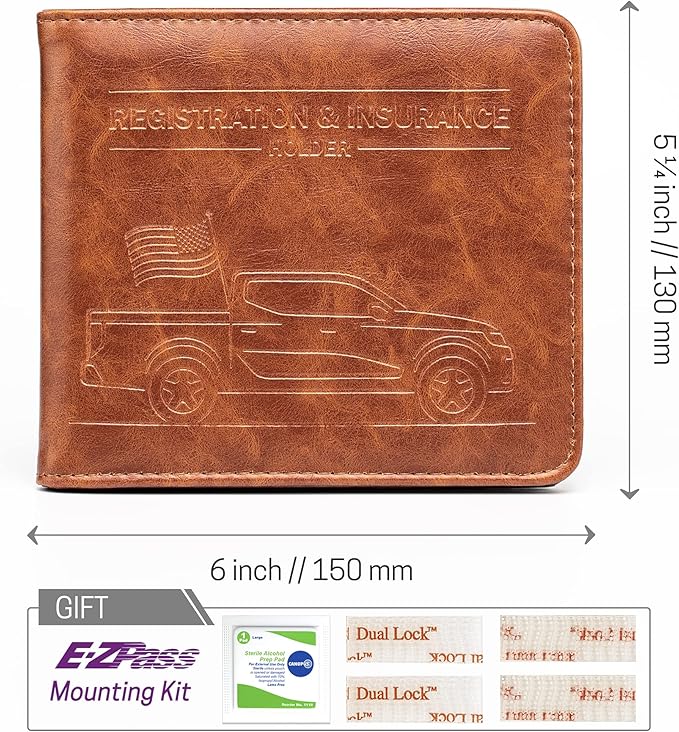 CANOPUS Car Registration and Insurance Holder, Magnetic Closure, Embossed Card Document Holder, Vehicle Glove Box Organizer, Wallet for Auto, SUV, Motorcycle, Truck, Waterproof, Truck Model