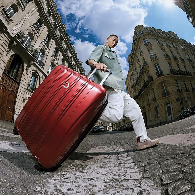 DELSEY PARIS Helium Aero Hardside Expandable Luggage with Spinner Wheels, Brick Red, Checked-Large 28 Inch