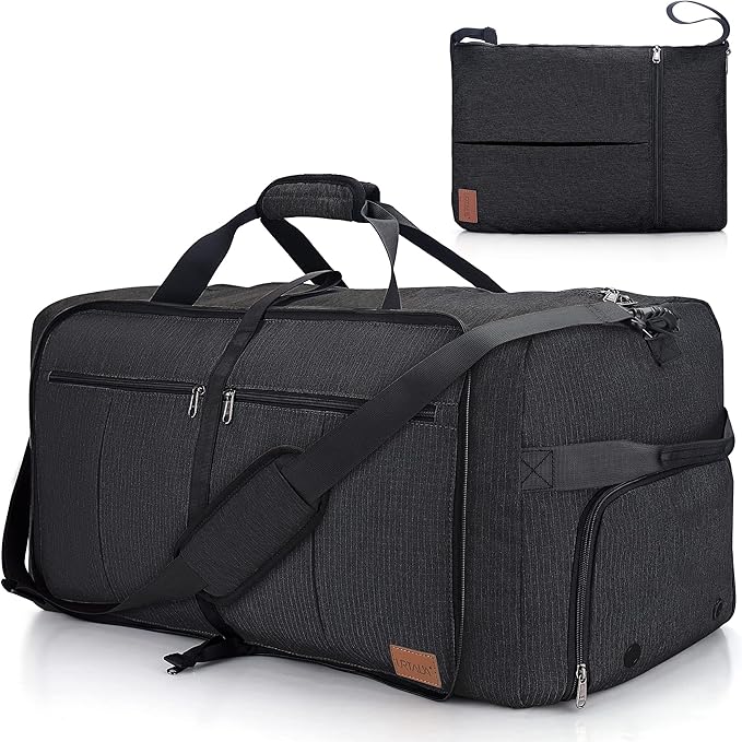 80L EXTRA LARGE Duffle Bag for Travel, 26" Foldable Travel Duffel Bag with Shoe Compartment for Men Women, Waterproof & Tear Resistant (Black, EXTRA LARGE, 80L)