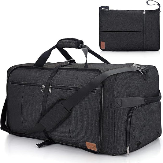 80L EXTRA LARGE Duffle Bag for Travel, 26" Foldable Travel Duffel Bag with Shoe Compartment for Men Women, Waterproof & Tear Resistant (Black, EXTRA LARGE, 80L)