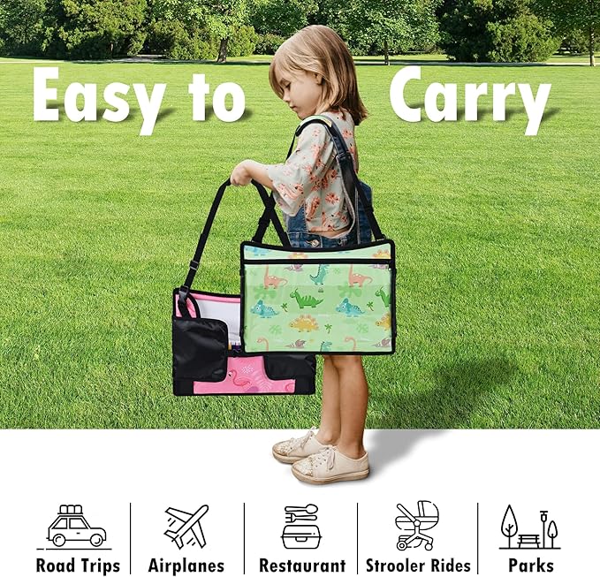 WENRENER 2PCS Kids Travel Tray, Car Seat Tray for kids Travel, Toddler Road Trip Essentials With Drawing Kit, Toddler Lap Desk Organizer for Car, Carseat Table for Airplane