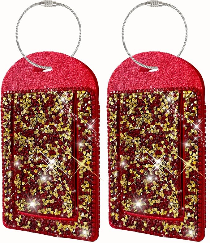 Glittering Red Diamond Luggage Tag - Sparkling Rhinestone, Bling Baggage Identifier for Suitcases & Handbags & Backpack - Stylish Travel Accessory, 2 Pcs