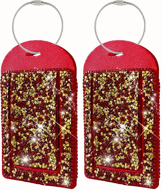 Glittering Red Diamond Luggage Tag - Sparkling Rhinestone, Bling Baggage Identifier for Suitcases & Handbags & Backpack - Stylish Travel Accessory, 2 Pcs