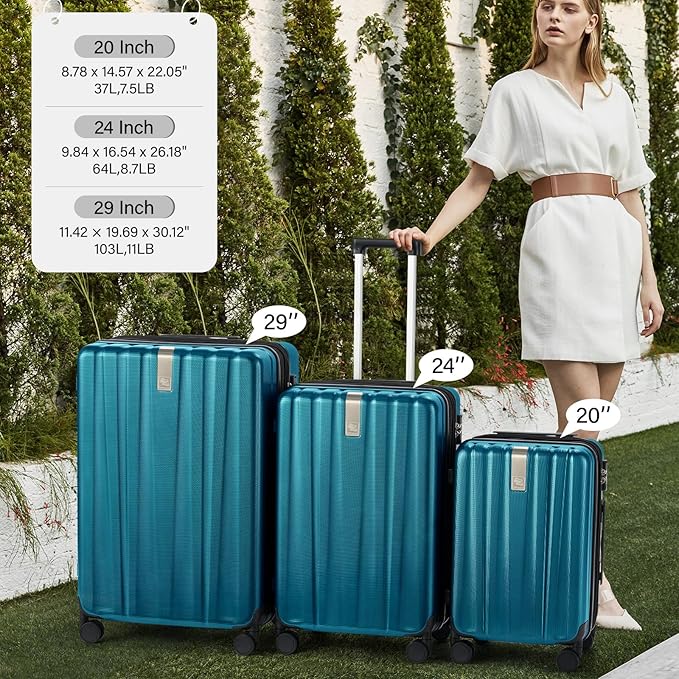 Hanke Hardshell Luggage Sets 2 Piece Extra Large Suitcases with Lock,28 Inch Luggage with Spinner Wheels, Travel Suitcase for Women Men 20 29Inch,Caribbean Blue