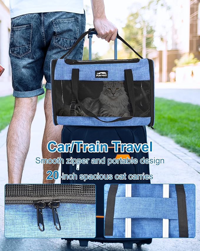 Soft-Sided Large Cat Carrier for 2 Cats, Spacious Foldable Pet Travel Carrier for Large Cats up to 25 Lbs, Double Cat Bag with Shoulder Strap, 20x13x13 Inch, Fits Maine Coon and Small Dogs, Blue