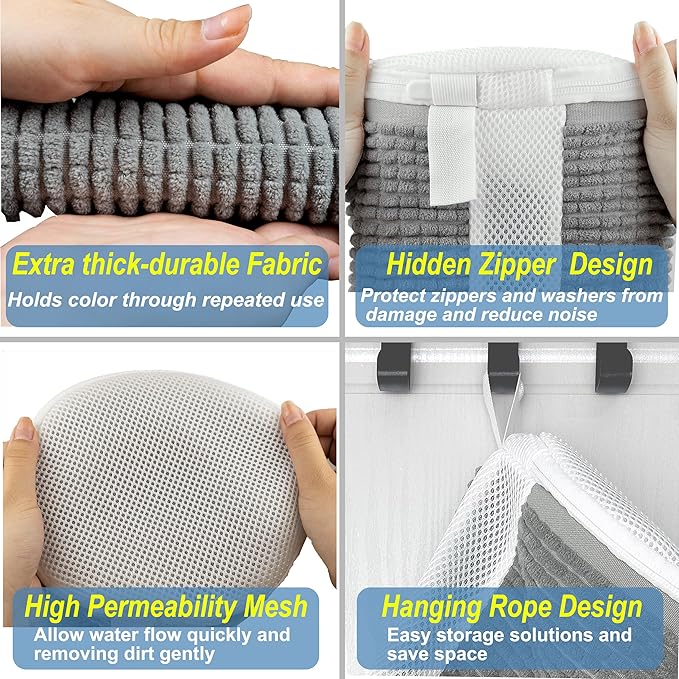 Shoe Wash Bag – Reusable, Protective, Size Adaptable 360° Deep Clean Laundry Bag with Cleaning Fibers for Washing Machine, 2 Pack