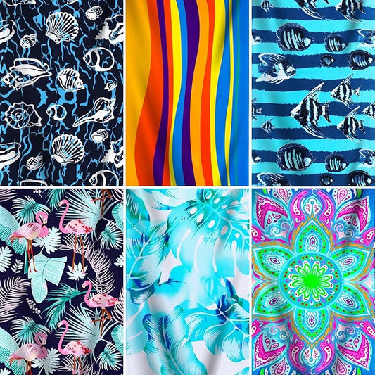 Genovega 6 Packs Oversized Terry Beach Towel Set 36 x 72 Soft Thin Extra Large Pool Camping Swim Bulk Towels Blanket Clearance Travel Adult Essentials Accessories Must Haves Vacation Striped Boho