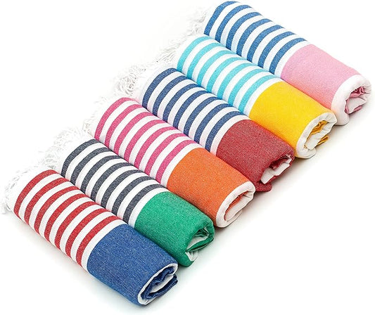 HAVLULAND Turkish Beach Towel, Bath Towels, Oversized 72"X40", Quick-Dry, Absorbent, Lightweight, Compact, Sand-Resistant, Travel-Friendly, 100% Cotton, Cabana Striped Soft Pool Towels - Pack of 6 -