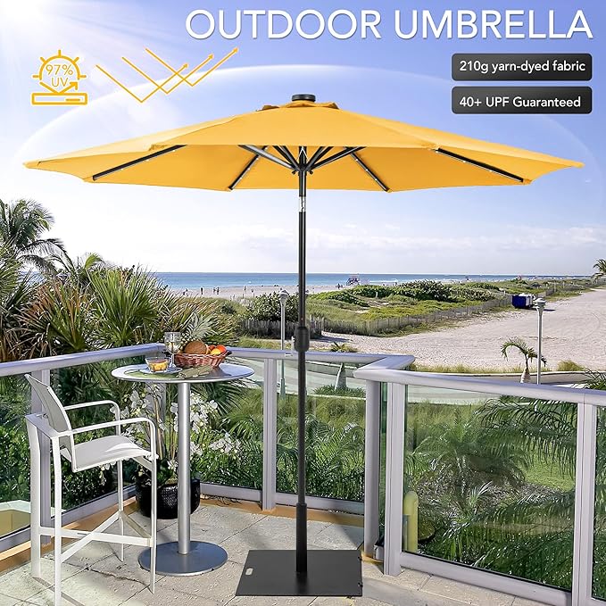 Sundale Outdoor 9FT 32 LED Lighted Patio Umbrella with Solar Powered, Table Market Umbrella with Crank & Push Button Tilt for Garden, Deck, Backyard, Pool, 8 Steel Ribs(Yellow)