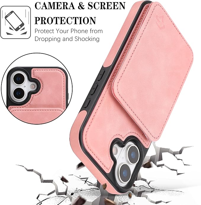 GUERNICA for iPhone 17 (6.1") Case Wallet with Card Holder, RFID Blocking Leather Protection, Shockproof Women Men Phone Case for Apple 17, Pink