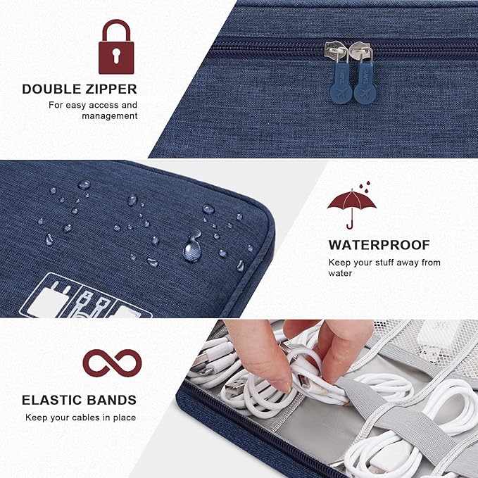 Electronic Organizer Travel Universal Cable Organizer Electronics Accessories Bag for Cable, Charger, Phone, USB, SD Card,1Pack