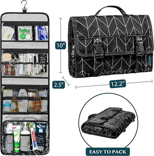 PAVILIA Travel Hanging Toiletry Bag for Women Men, Large Capacity Makeup Bag Kit, Waterproof Cosmetic Storage Organizer Case for Bathroom Shower