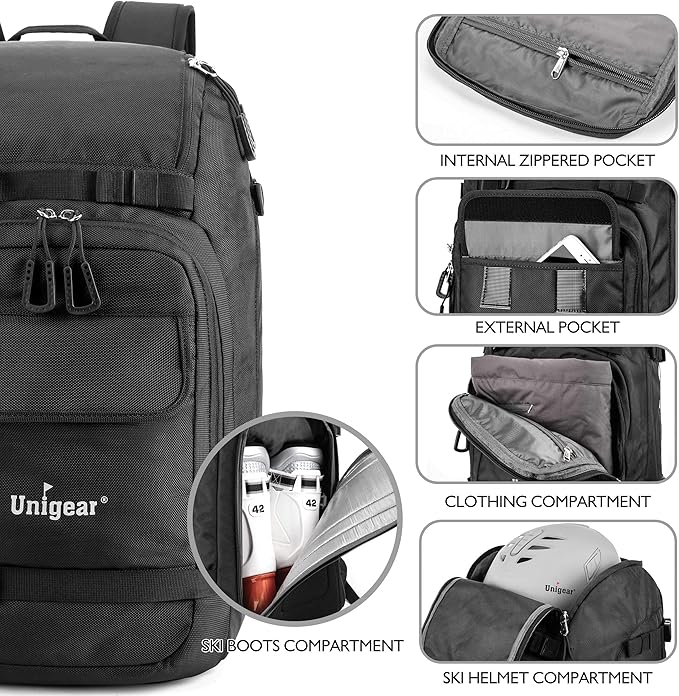 Unigear Ski Boot Bag Backpack for Helmet 50L/70L, Goggles, Gloves, Skis, Snowboard & Accessories