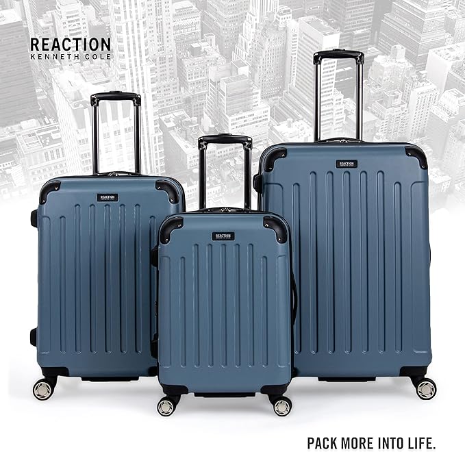 Kenneth Cole REACTION Renegade Luggage Expandable 8-Wheel Spinner Lightweight Hardside Suitcase, Granite Blue, 20-Inch Carry On