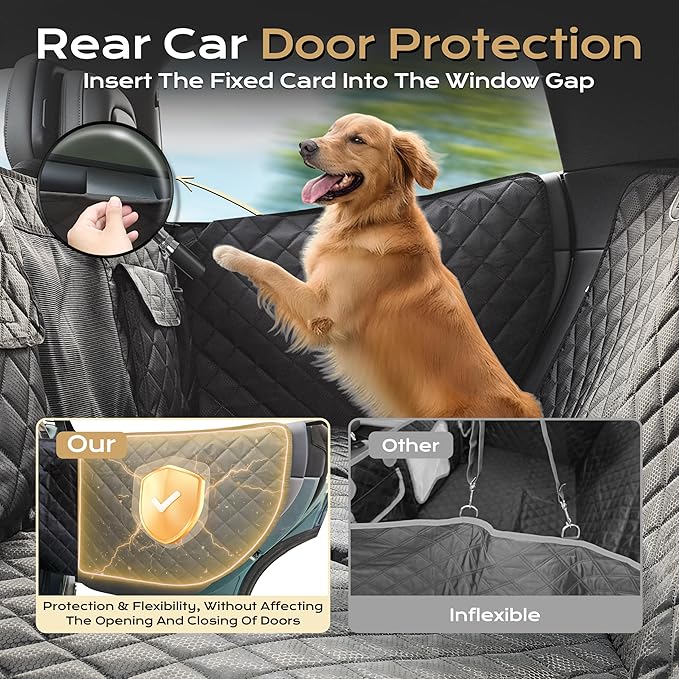 Dog Car Seat Cover for Back Seat Extender, 450 lbs Hard Bottom Waterproof Pet Hammock with Door Protection, Non-Slip Scratchproof Car Bed for Dogs, Fits SUV, Truck & Sedan