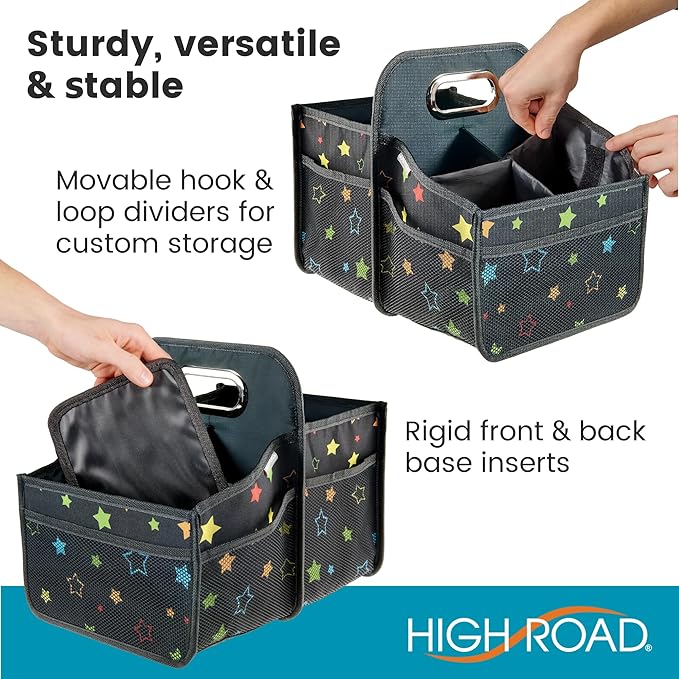 High Road Car Seat Caddy Organizer with Cup Holders - Middle Seat Car Organizer for Kids or Passenger Seat Organizer for Drivers - Portable Car Storage Bin with Easy Carry Handle (Starry Night)