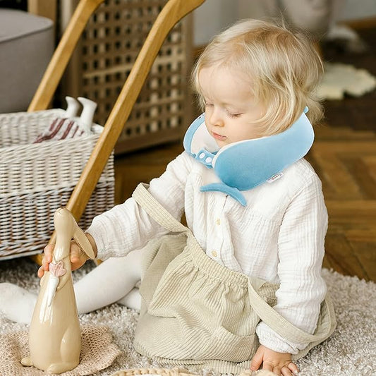 Niuniu Daddy Shark Kids Travel Neck Pillows for 3-8 Years Old, Soft Adjustable Memory Foam Neck Pillows for Plane, Car Seat, Traveling, Sleeping - Kids Road Trip Essentials for Boys Girls Presents