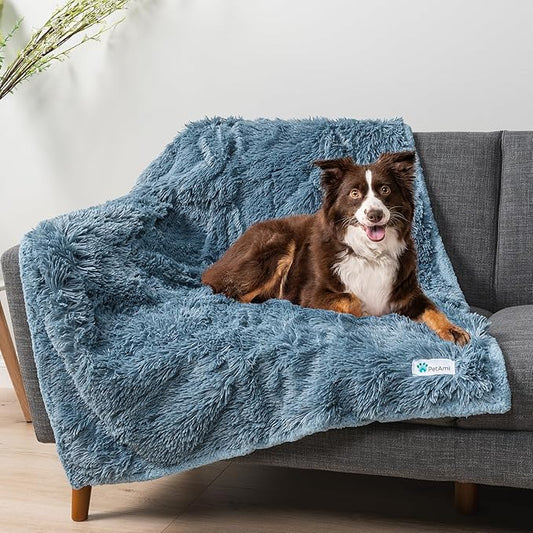 PetAmi Waterproof Dog Blanket for Large Dog, Calming Pet Blanket Bed Couch Cover Protector, Washable Sherpa Faux Fur Throw for Sofa Furniture Protection, Soft Fluffy 60x80 Light Blue