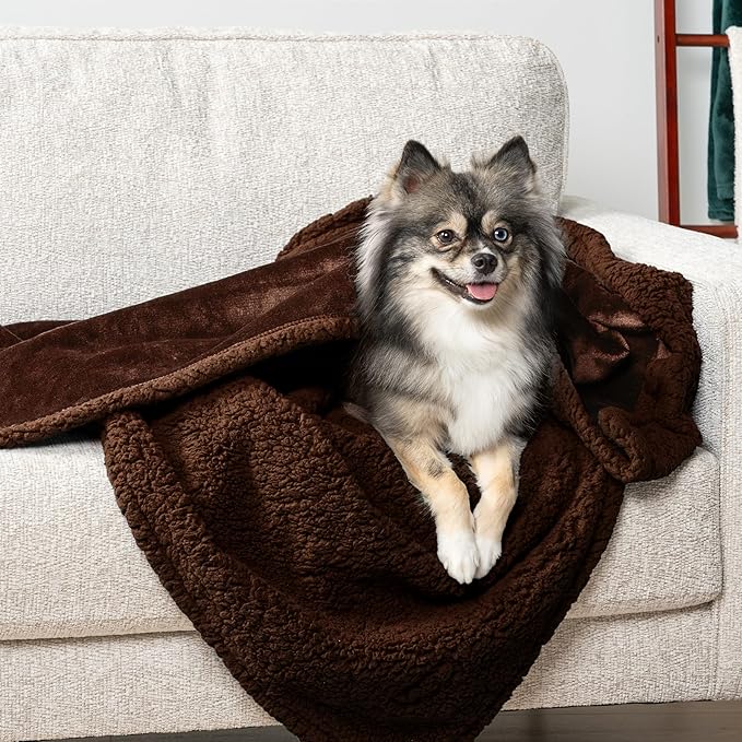 PetAmi Waterproof Dog Blanket for Small Medium Dog Puppy Cat Throw for Couch Cover Leakproof Protection, Sherpa Fleece, Reversible Soft Washable 29x40 Brown Brown