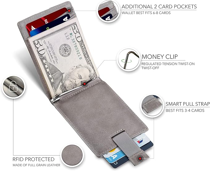 SERMAN BRANDS RFID Blocking Slim Bifold Genuine Leather Minimalist Front Pocket Wallets for Men with Money Clip Thin Gift