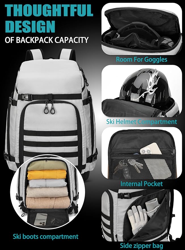 New Ski/Snowboard Boot Bag/Skating Bag | Excellent for Store and Transport Gear, Helmet, Goggles & Accessories | Travel with Waterproof Exterior, Reflective Strip for Men, Women (Silver)