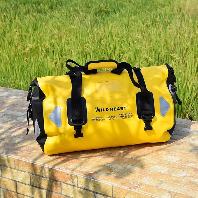 WILD HEART Waterproof Motorcycle Duffel Bag PVC500D Double-bottom With Rope Straps and Inner Pocket 40L 66L 100L for Kayaking, Camping, Boating,Motorcycle