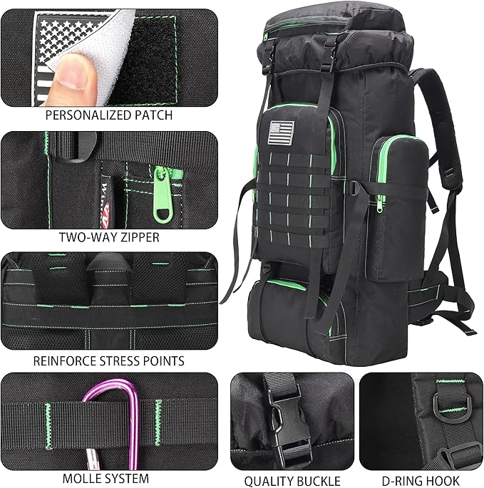 W WINTMING Hiking Backpack for Men 70L/100L Camping Backpack Military Rucksack Molle 3 Days Assault Pack for Climbing | Camping Backpack, 3 Days Assault Pack, for Climbing
