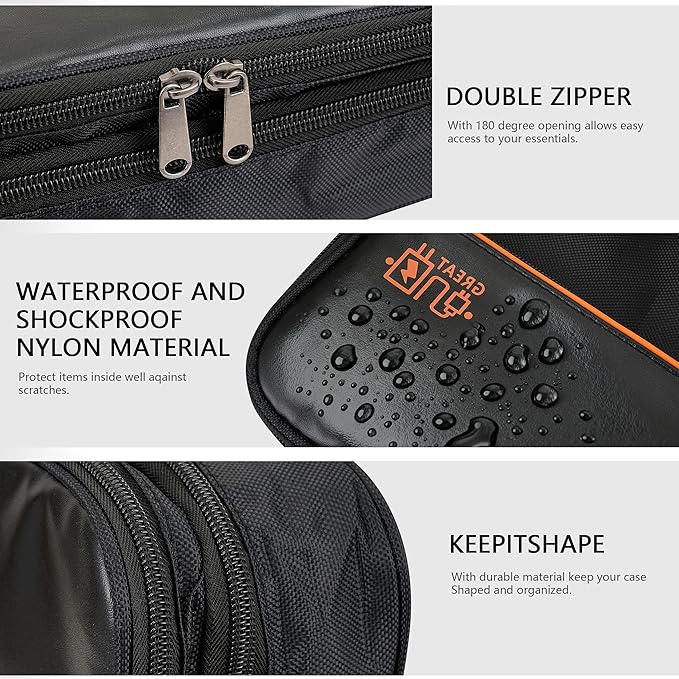 Electronics Accessories Organizer Bag, Waterproof Double LayerTravel Cable Organizer Case for Cords, Charger, Power Bank,Hard Drive, Mouse -Shockproof Tech Storage Pouch (Classic-two layers-Black)