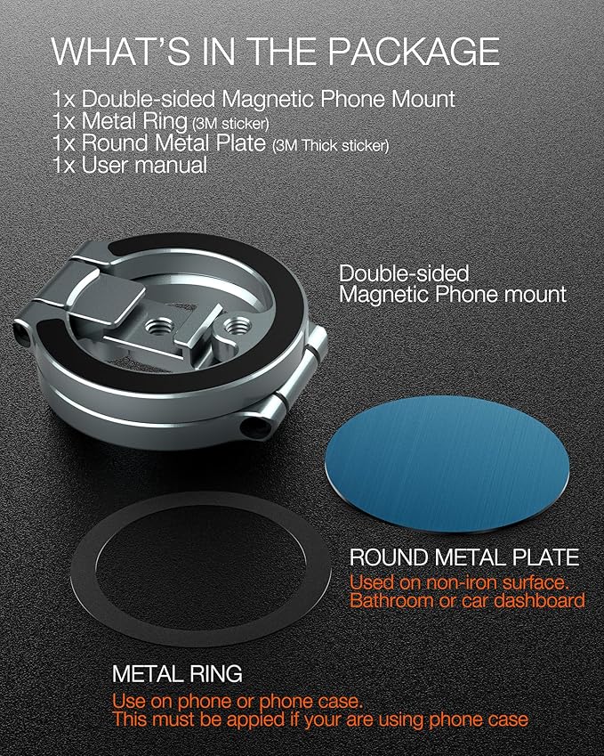 Dual Magnetic Phone Holder Compatiable with Magsafe for iPhone 16 15 14 13 12 Pro Max Plus Series, 1/4" Screw Tripod Mount, Gym Magnetic Phone Stand Travel(Silver)