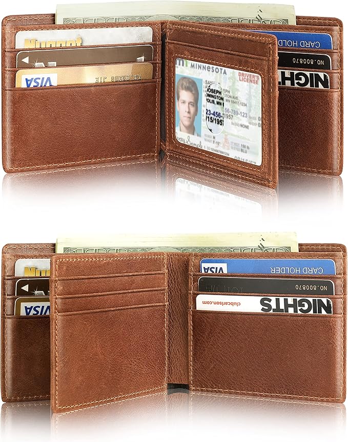 Mens Wallet With AirTag Holder, Bifold Leather RFID Blocking 1-2 ID Windows 12-13 Card Holders, Gift Box and Screen Protector Included, AirTag Not Included