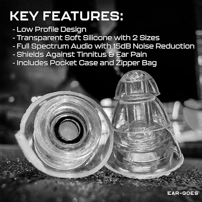 X15 High Fidelity Earplugs – Reusable Hearing Protection with Two Sizes – Concerts, Festivals, Musicians, Motorcycles, and Travel – 15 dB Noise Reduction – Clear & Comfortable