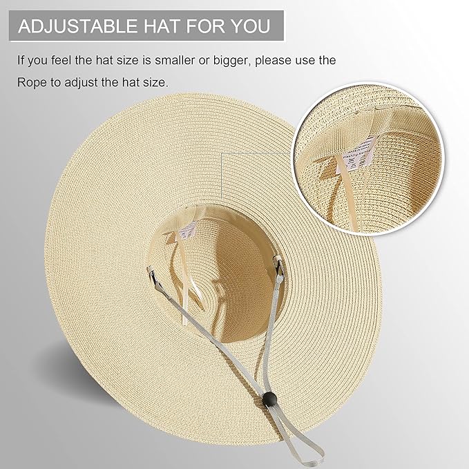Lanzom Womens Wide Brim Straw Hat Big Floppy Foldable Roll up Cap Beach Sun Hat UPF 50+