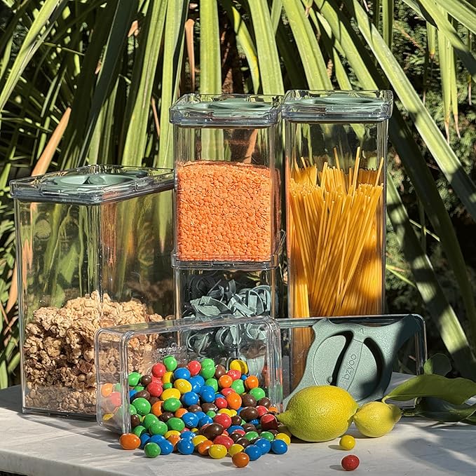 Prestoor 5-Pack SAN Pantry Storage Container Set, Leakproof Twist-Lock Lids, BPA-Free Stackable Canisters for Sugar, Flour, Pasta, Cereal & Snacks (0.8qt, 1.9qt ×2, 3qt, 4qt)
