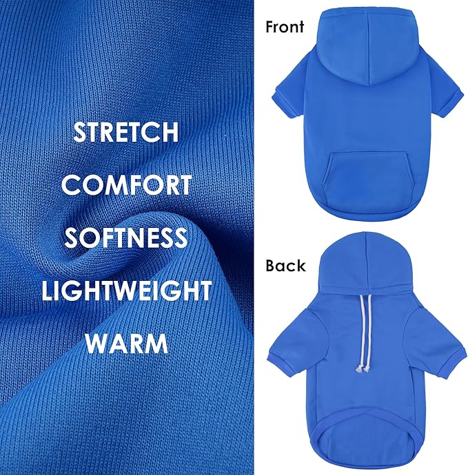 BAOBICUTE Dog Basic Hoodie Soft Dog Clothes Cold Weather Sweaters for Medium Large Dogs Cozy Fabric Warm Sweatshirt with Leash Hole (Blue, XS (Back: 10.24",Chest: 14.96", Neck: 11.42"))
