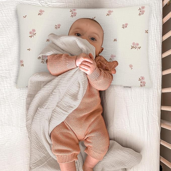 Toddler Pillowcases for 13"x18" Pillow 2 Pack, Muslin Small Toddler Baby Kids Travel Pillow Covers for Boys Girls with Envelope Closure (Flower G & Pink, 13 x 18 Inch)