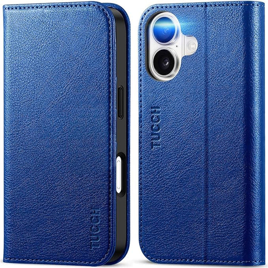 TUCCH Wallet Case for iPhone 17 (6.3") 2025, 3 Credit Card Holders, RFID Blocking, Stand, PU Leather, Shockproof TPU Interior Shell, Protective Flip Folio Cover, Klein Blue