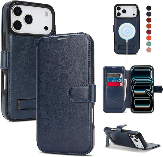 CIVICASE for iPhone 17 Pro Max Wallet Case with Stand,PU Leather Flip Credit Card Holder Slots (RFID Blocking),Compatible with Magsafe Magnetic Holder Phone Cover Women Men,Blue