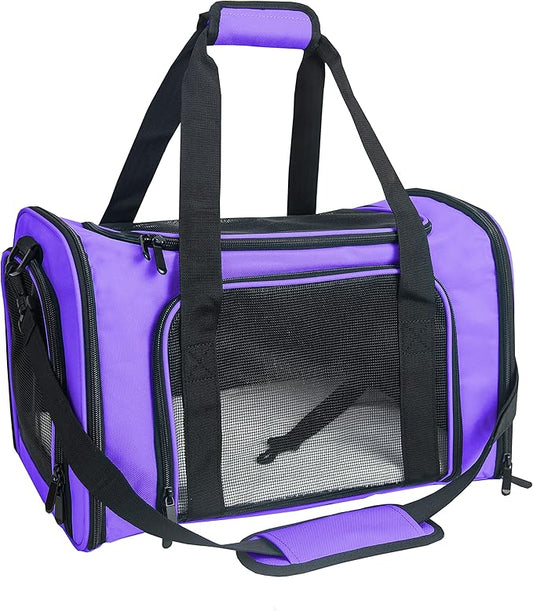 Soft Sided Carrier for Small Medium Cats Dogs,TSA Airline Approved Collapsible Travel Pet Carrier Medium Purple