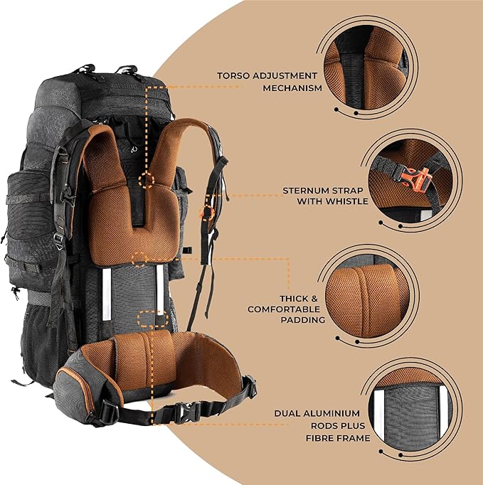 Tripole Walker Pro Internal Frame Rucksack for Trekking and Hiking (Black, 60)