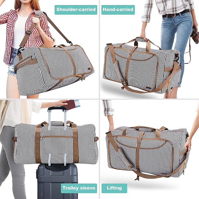 120L Duffle Bag for Travel, Large Foldable Waterproof Travel Duffel Bags Weekender Overnight Bag for Men and Women with Shoe Compartment (Stripe)