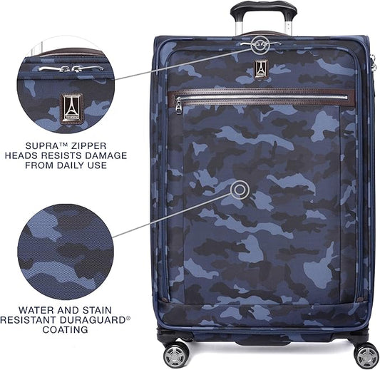 Travelpro Platinum Elite Softside Expandable Checked Luggage, 8 Wheel Spinner Large Suitcase, TSA Lock, Men and Women, Navy Camouflage, Checked Large 29-Inch