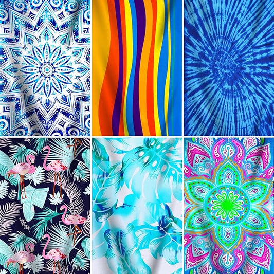 Genovega 6 Packs Oversized Terry Beach Towel Set 36 x 72 Soft Thin Extra Large Pool Camping Swim Bulk Towels Blanket Clearance Travel Adult Essentials Accessories Must Haves Vacation Striped Boho