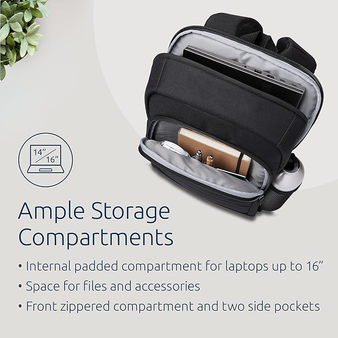 Kensington EQ Laptop Backpack 14”, Padded Shoulder Straps, Side Pocket (K60391WW), Black