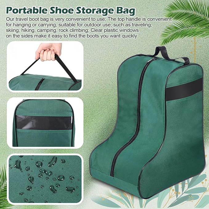 2 Pcs Boot Bags for Cowboy Boots Portable Storage Bag for Travel Long Tube Shoes Bags Men Tall Shoe with Handle for Home Travel (Dark Green)